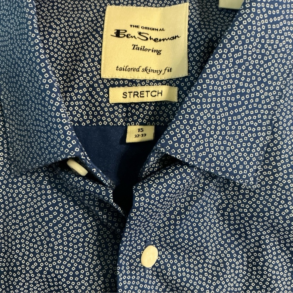 BEN SHERMAN Tailored Skinny Fit Stretch Blue Floral Long Sleeve Shirt 15 32-33
